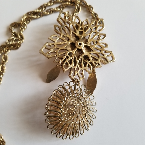 Relisted -Vintage buddha necklace green gold tone flower boho filigree bohemian - Picture 10 of 15